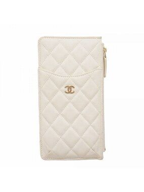 Chanel Wallet Quilted Caviar Leather White Champagne Gold